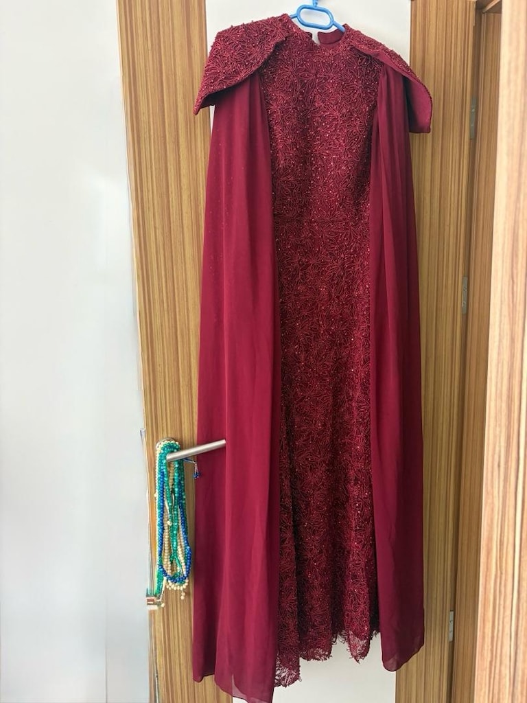 bordo tesettür abiye kına elbisesi - 2