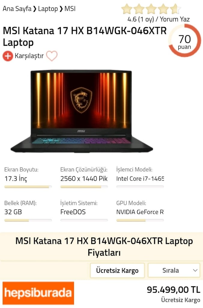 MSI Katana 17 HX B14WGK-046XTR Gaming Laptop - 2
