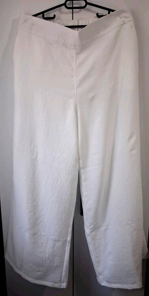 XXL Geniş Paça Beyaz Keten Kadın Pantolon - 4
