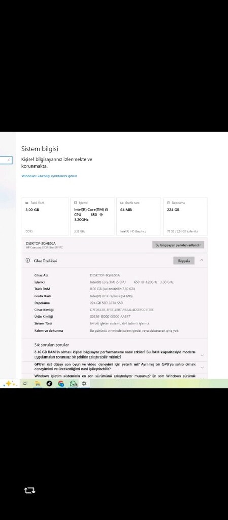 8 GB RAM 250 GB ssd disk ofis bilgisayar kasası HP - 5