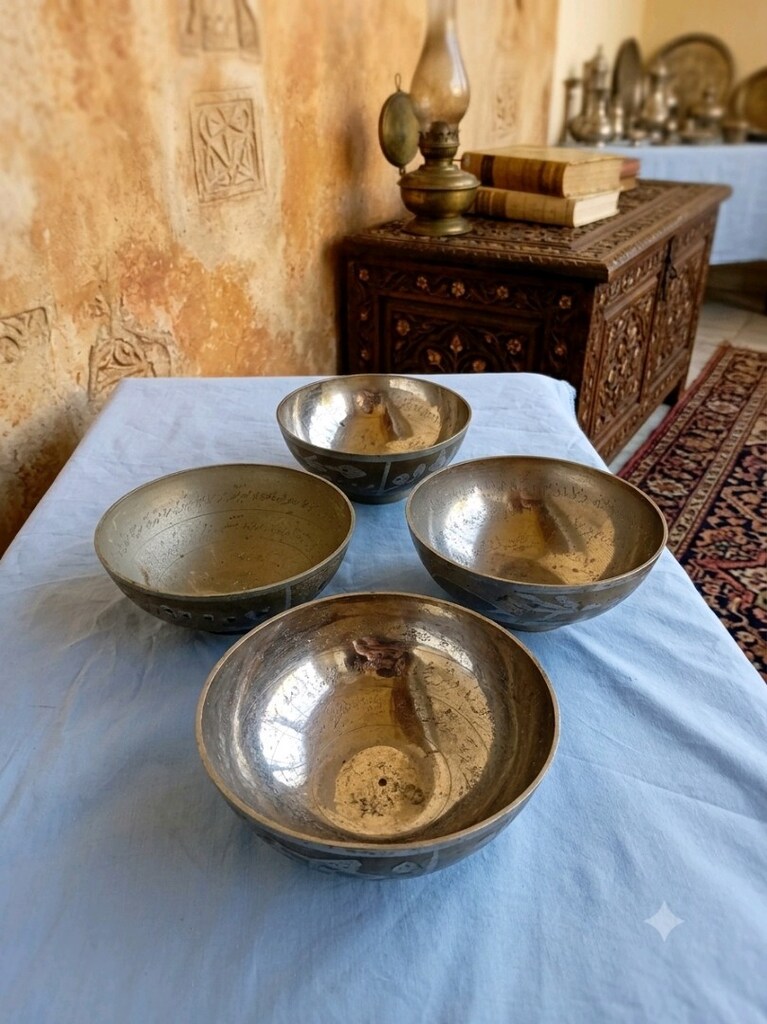 4 Adet Hicaz İşi Pirinç Şifa Tası - 2