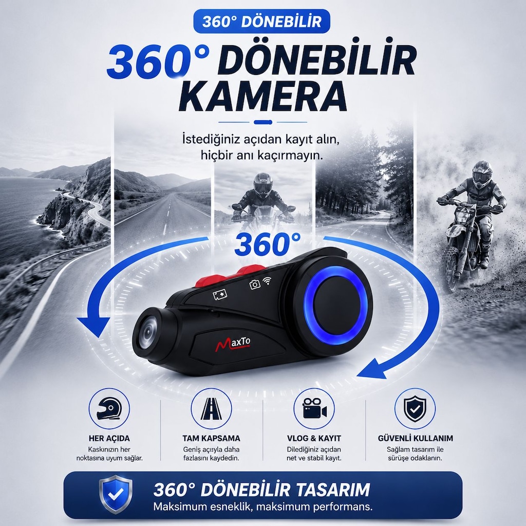 MAXTO M3S 2K Bluetooth Kask Kamerası Intercom Wi-Fi IP67 Su Geçirmez - 6