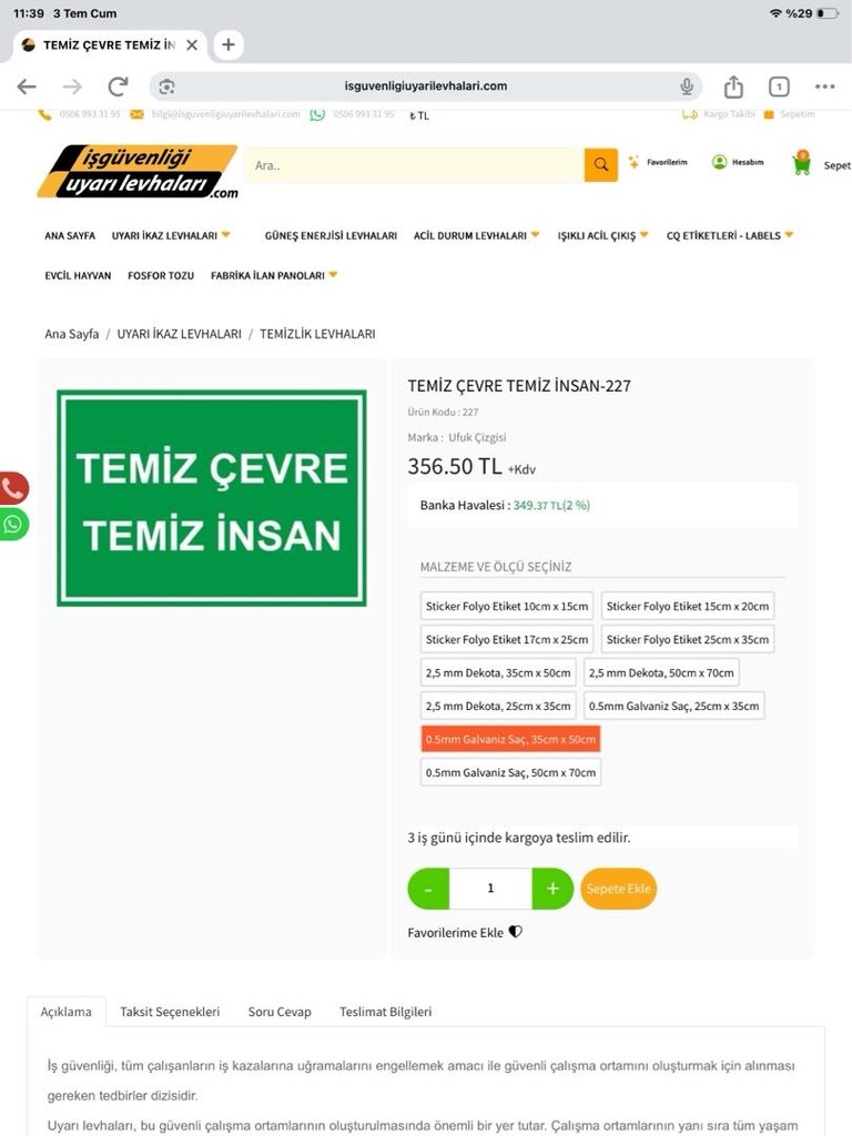 galvaniz uyarı levhası.4 adet.50x35 cm - 3