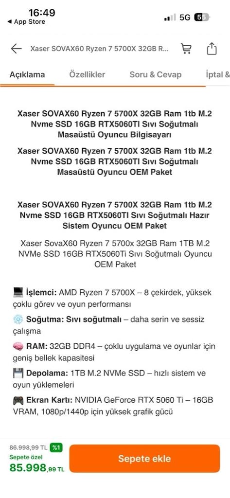 Başlık: Ryzen 7 5700X RTX 5060 Ti 16GB Oyuncu PC + Monitör + Kulaklı - 2