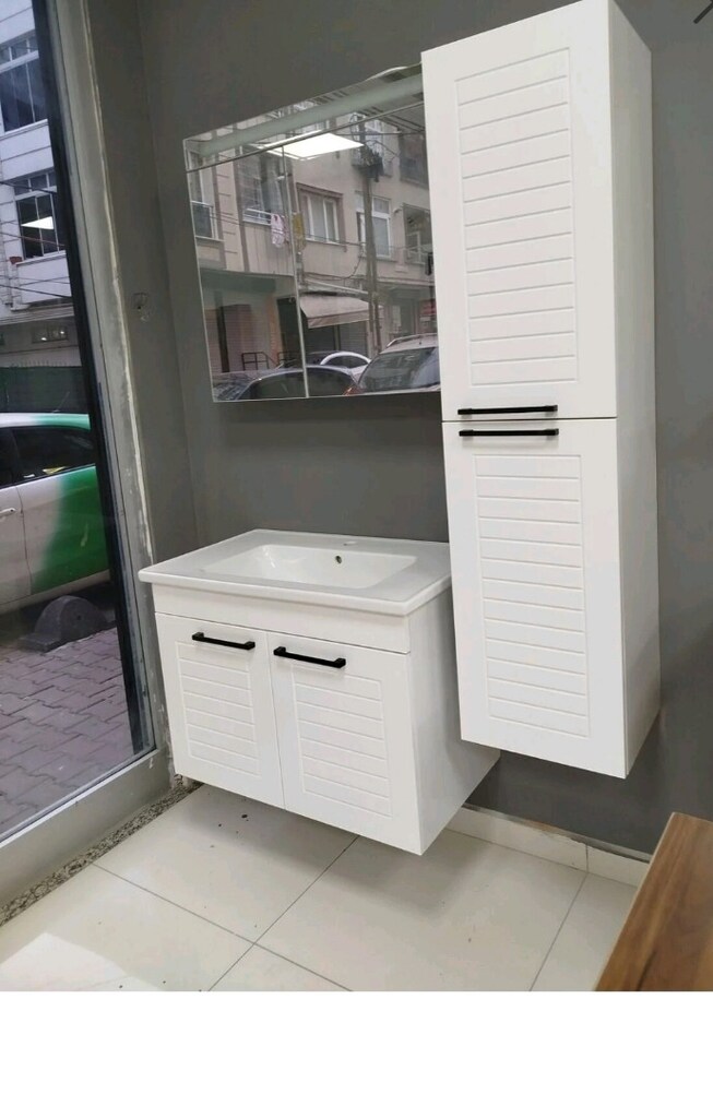 80 cm mebran kapak banyo dolabı takımı