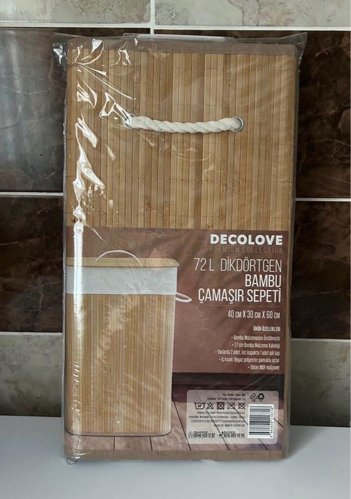 Decolove Dikdörtgen Bambu Çamaşır Sepeti - 2