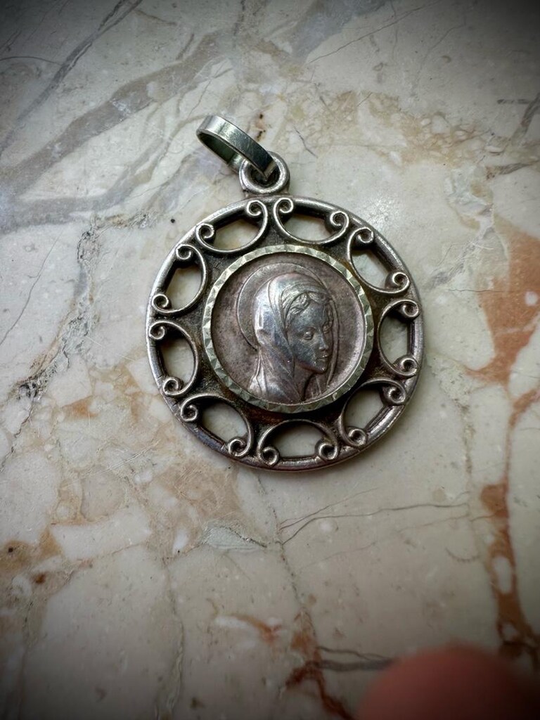 Vintage Çok Eski Fransız Art Nouveau Meryem Ana Kolye Ucu - 3