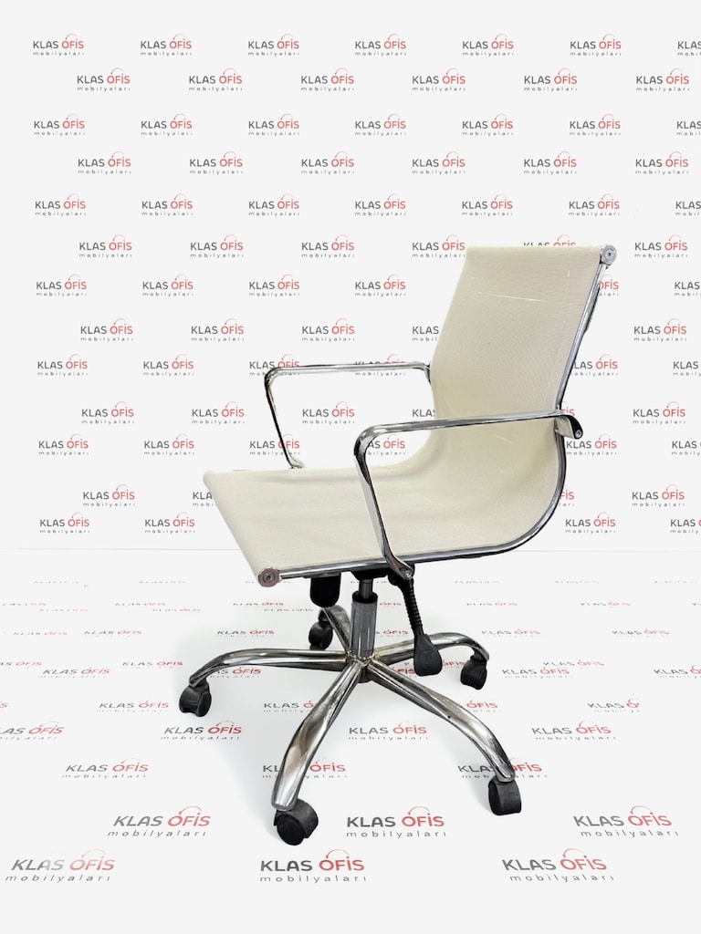 KLAS OFİS PENDİK BEYAZ FİLELİ KROM GERDİRME ÇALIŞMA KOLTUĞU - 3