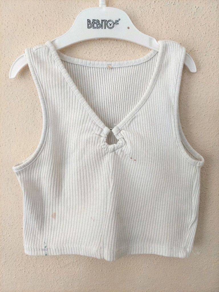 Kız çocuk fitilli askılı Beyaz Crop Üst