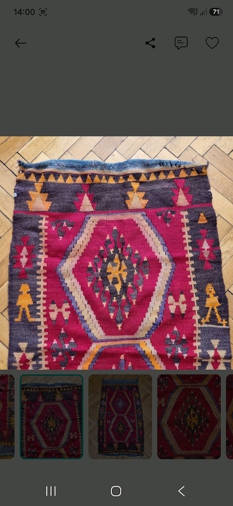 Antika El Dokuma Yün Kilim Kök Boya - 3