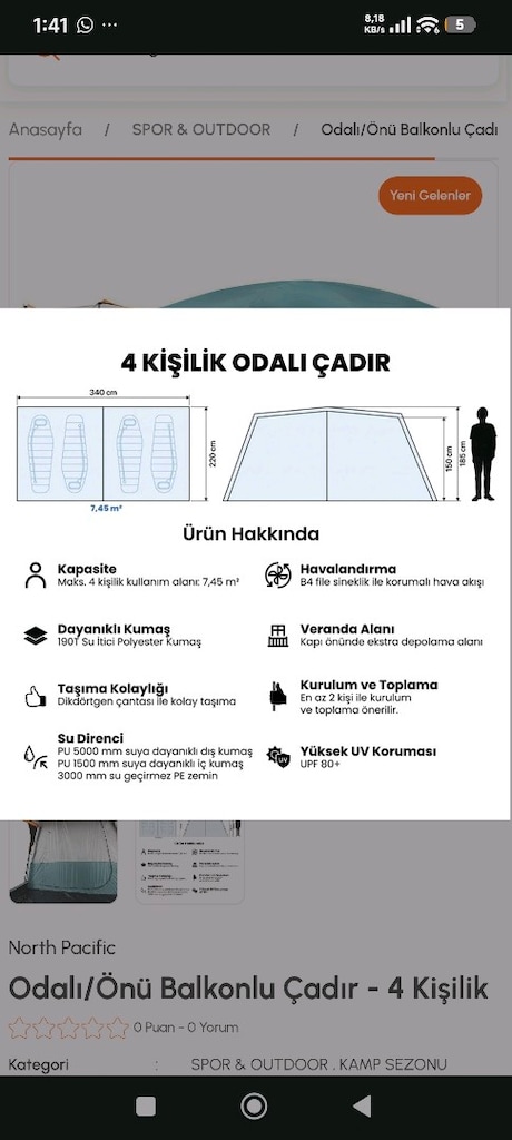 North Pacific 4 Kişilik Balkonlu Çadır - 5