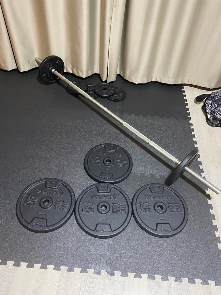 Decathlon Domyos 175 cm Halter Barı + 4x10 kg Döküm Plaka (48,7 kg) - 2