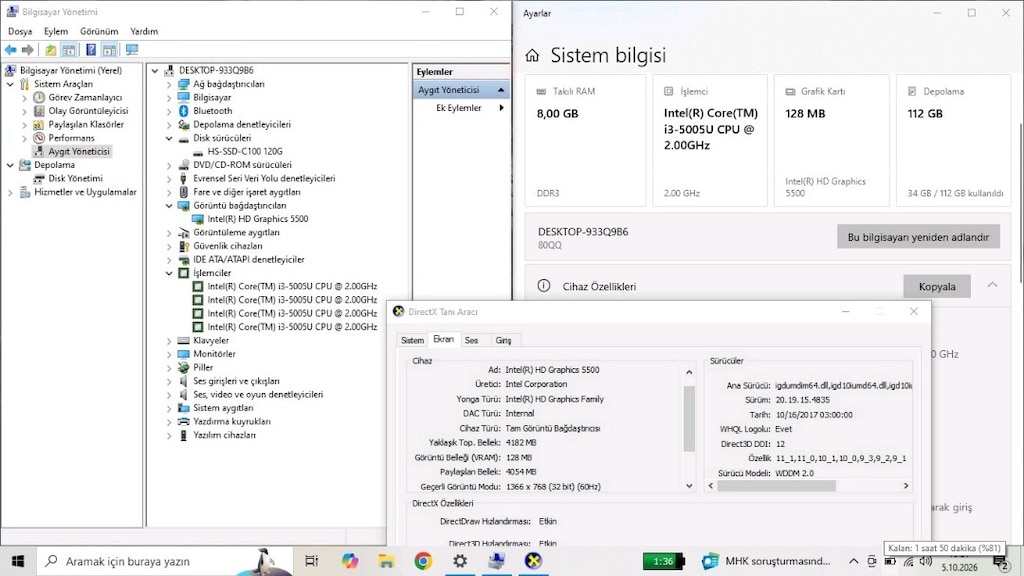 Hızlı Temiz Lenovo Laptop - 8 GB Ram + SSD + İ3 5.Nesil - 4