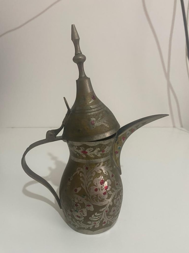 Vintage Hint Moradabad İşi Pirinç Mırra Cezvesi / Dallah İbrik - 2