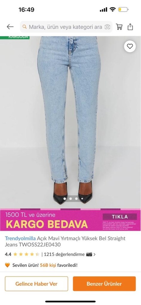 trendyol milla 36 bedan likralı kadın jean kot yırtmaçlı