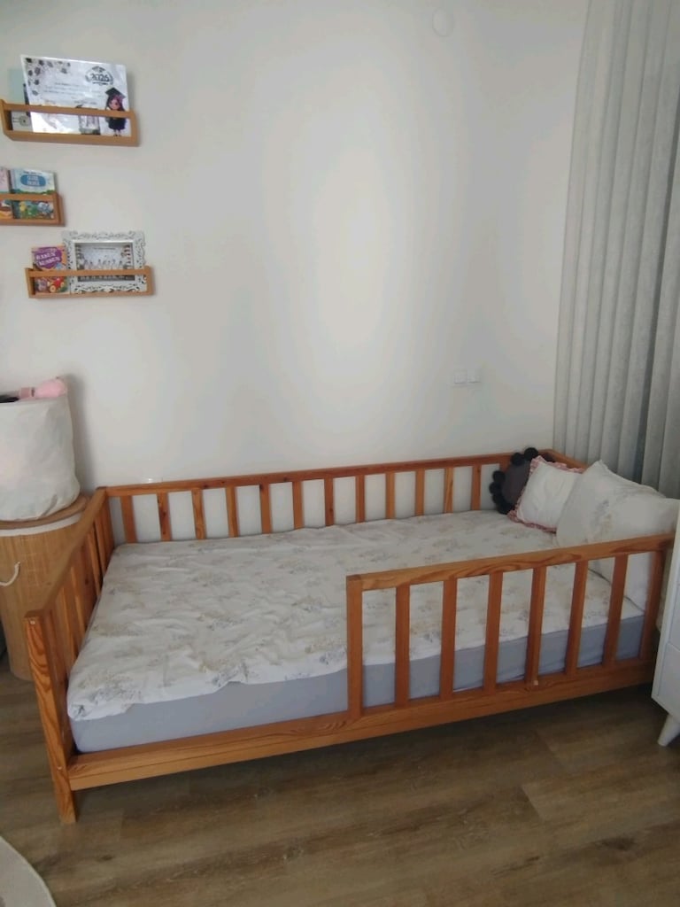 DOĞAL AHŞAP ÇOCUK YATAĞI + YATAK DAHİLDİR. (90x190cm) - 2