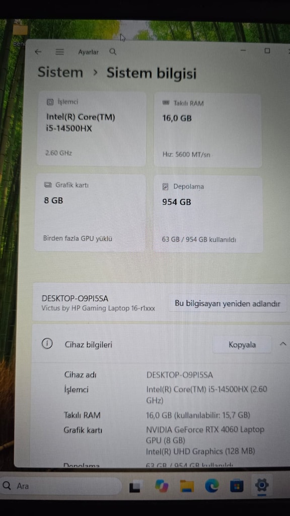 HP VİCTUS LAPTOP İ5 14500H - RTX4060 - 1TB M2 - 16GB DDR5 RAM - 11