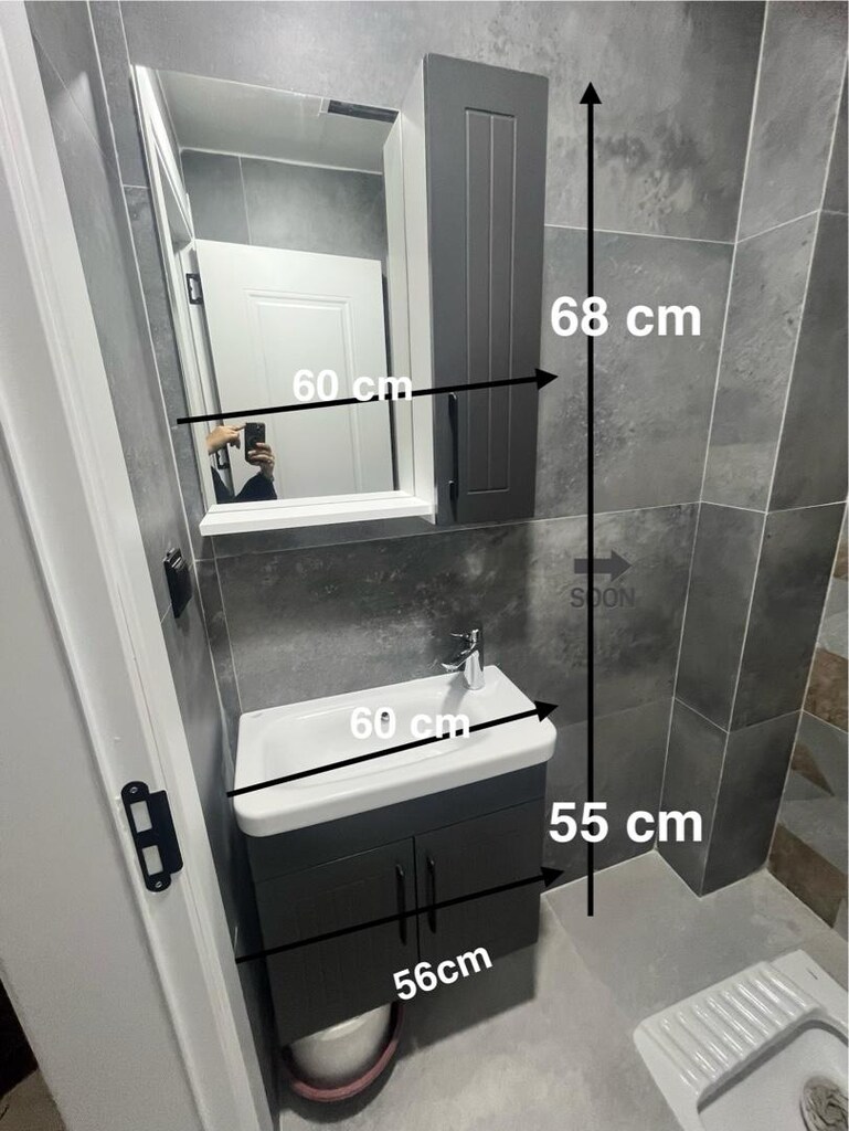 sıfır hiç kullanılmadı küçük lavabo alt ve aynalı üst dolabı - 4