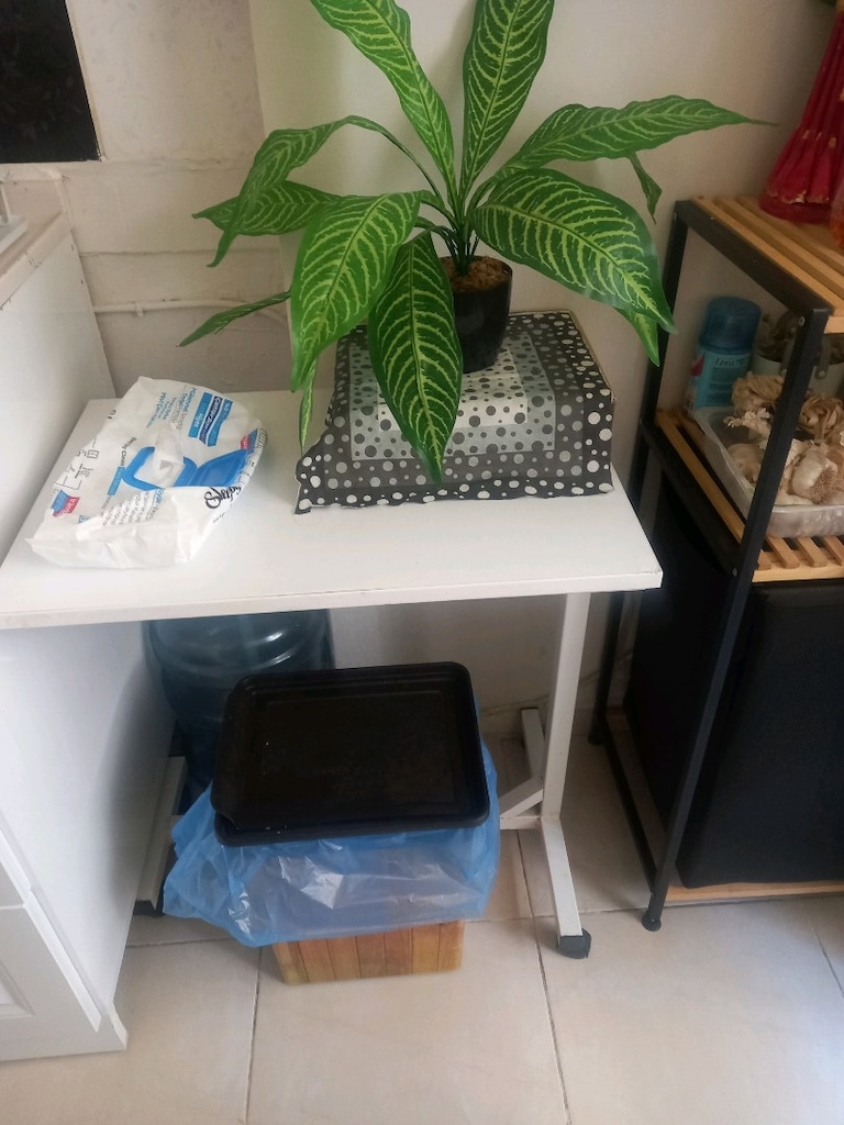 Beyaz hasta yemek masası, yükseklik ayarlanabilir.tekerlekli - 4
