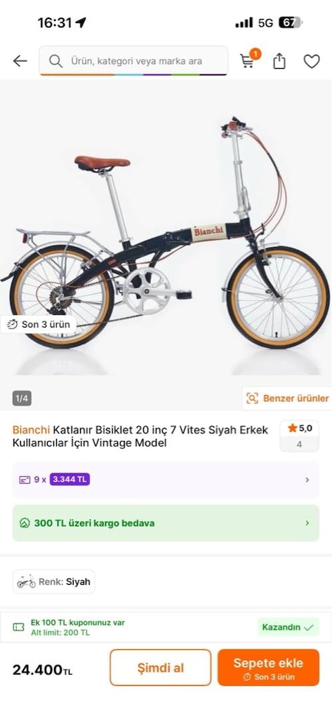 bianchi katlanır vintage bisiklet