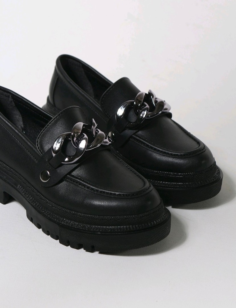 CZ London Siyah Zincir Detaylı Loafer