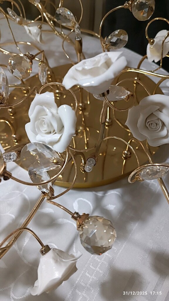 Altın Rengi Çiçek Detaylı Kristal Avize - 6