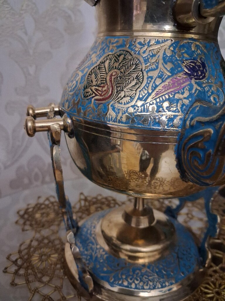 iran işi pirinç işlemeli çaydanlık - 6