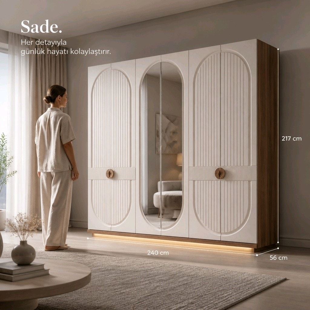 Yeni Sezon 6 Kapaklı MDF Gardırop, 6 Kapılı Dolap - 4