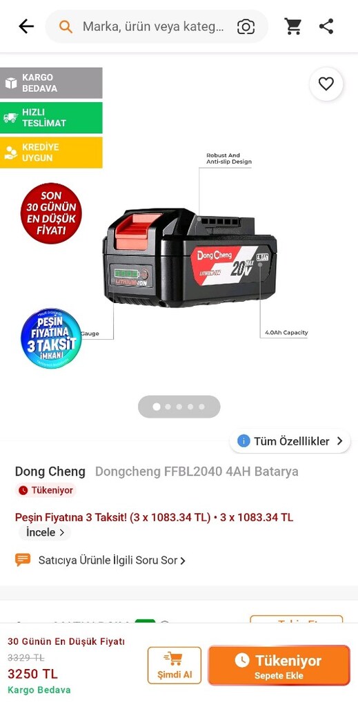 Dongcheng FFBL2040 4AH Batarya sağlam - 8