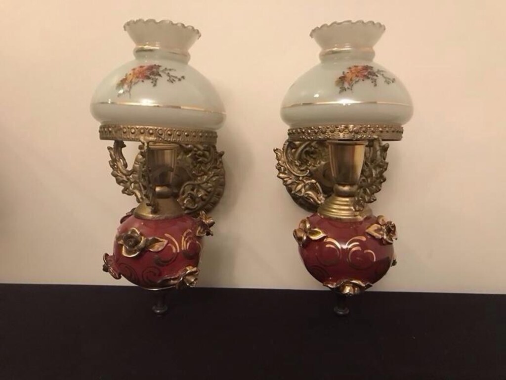 Antika Orjinal İtalyan Capodimonte Porselen Pirinç Çift Aplik - 9