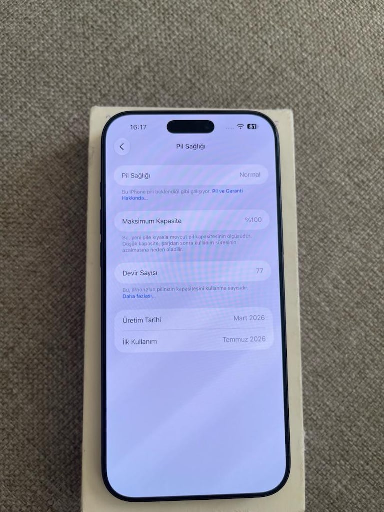YD İPHONE 17 PRO MAX PİL 100 DEVİR 77 ( 2027 EYLÜLe kadar açık ) - 7