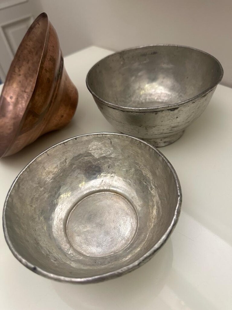 Antika vintege bakırlar 2 kase 14 cm 13 cm 1 kapak 18 cm - 7