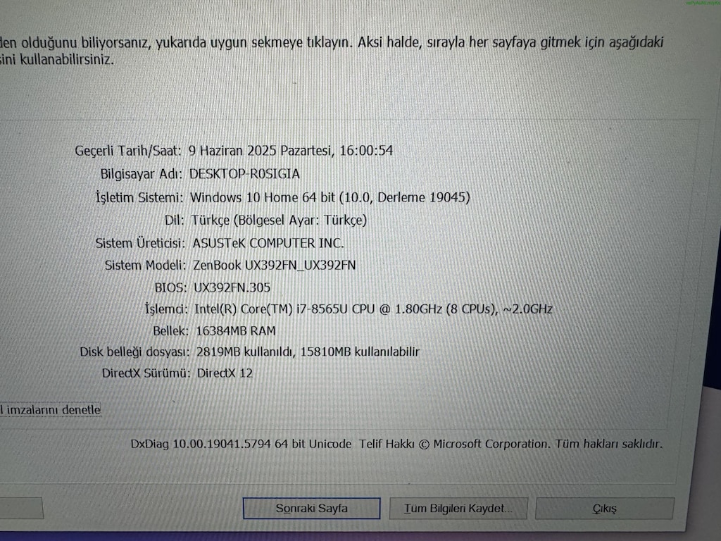 ASUS ZENBOOK İ7 8. NESİL 16 GB RAM 512 M2SSD MX150 - 7
