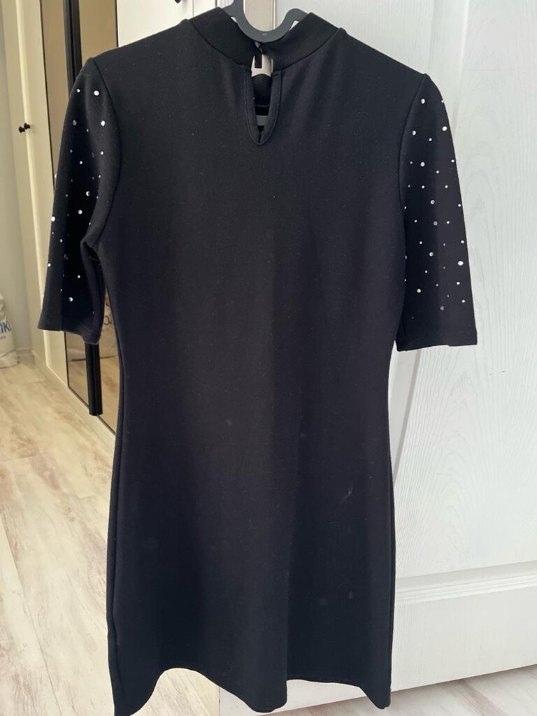 Siyah Taşlı Mini Elbise - 4