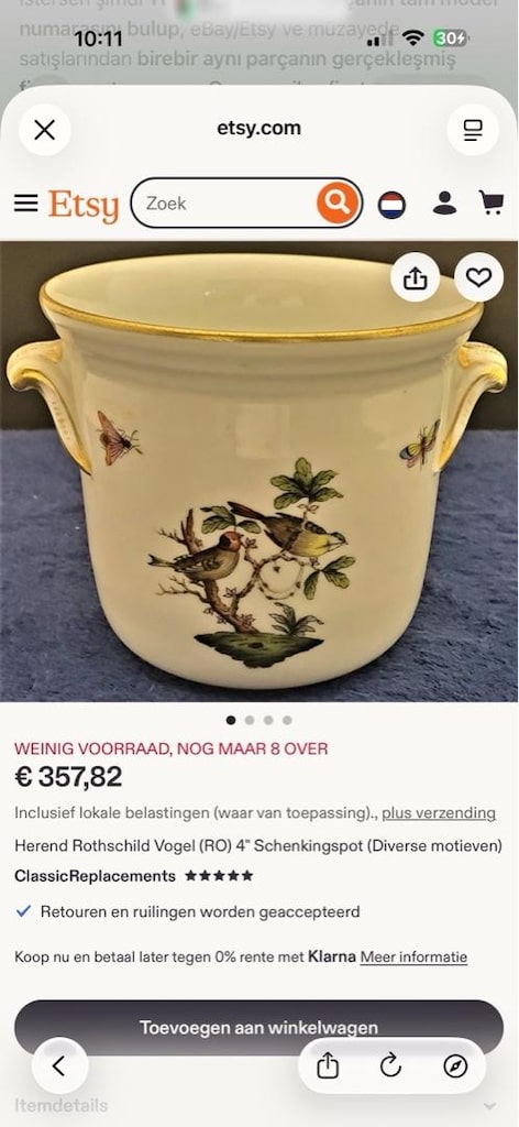 “Herend Rothschild Bird 7215/RO El Boyaması Porselen Cachepot - 7