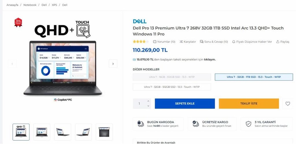 Dell Pro 13 Premium Ultra 7 268V 32GB 1TB SSD Intel Arc 13.3 QHD+ Touc - 5