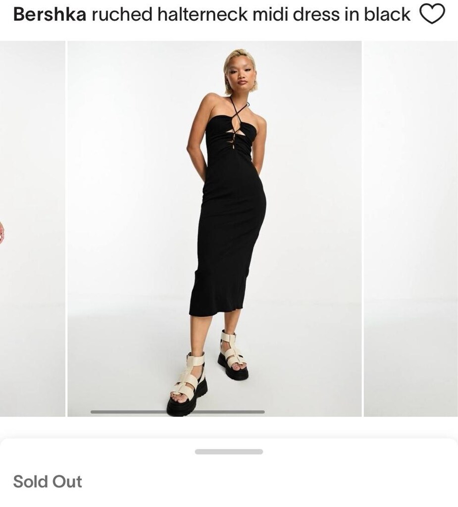 BERSHKA siyah elbise midi ipli halter yaka - 4