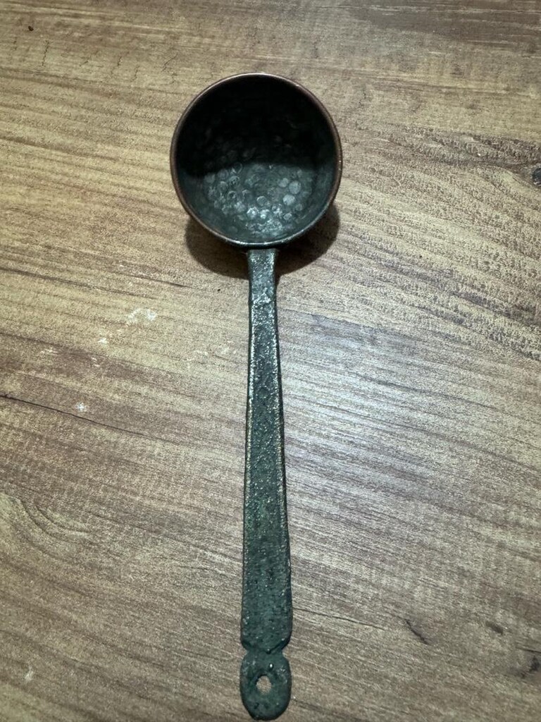 Antika El Dövmesi Bakır/Bronz Küçük Kepçe Boy 19 cmTamamen el işçiliği - 5