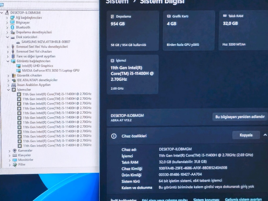 Monster A7 V13.2 i5 11400H RTX 3050 Ti 32GB Ram 1TB SSD 17.3 inç - 6