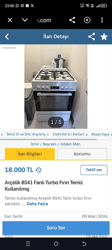 ARÇELİK MARKA TURBO FIRIN SIFIR AYARINDA ÇOK AZ KULLANILDI 12000 TL - 2