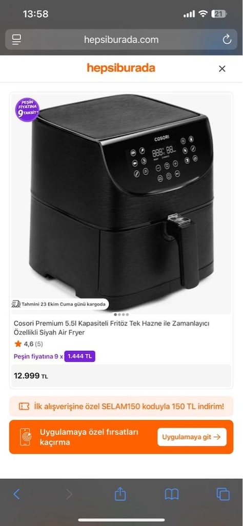 COSORI PREMIUM 5.5 L AIR FRYER – SİYAH - 3