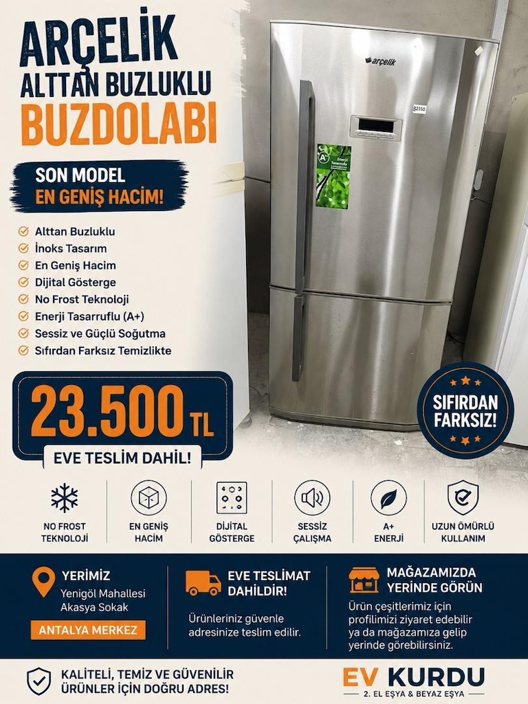 BUZDOLABI EN GENİŞ HACİM ARÇELİK KALİTELİ VE TEMİZ ARAYANA EVE TESLİM