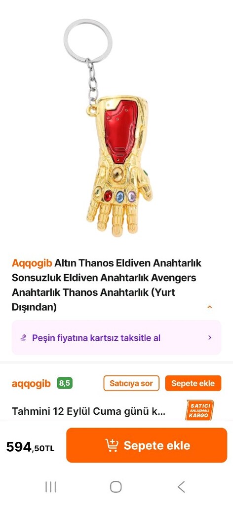 IRONMAN SONSUZLUK ELDİVENİ ORJİNAL MARVEL ANAHTARLIK SIFIR ÜRÜNDÜR - 2