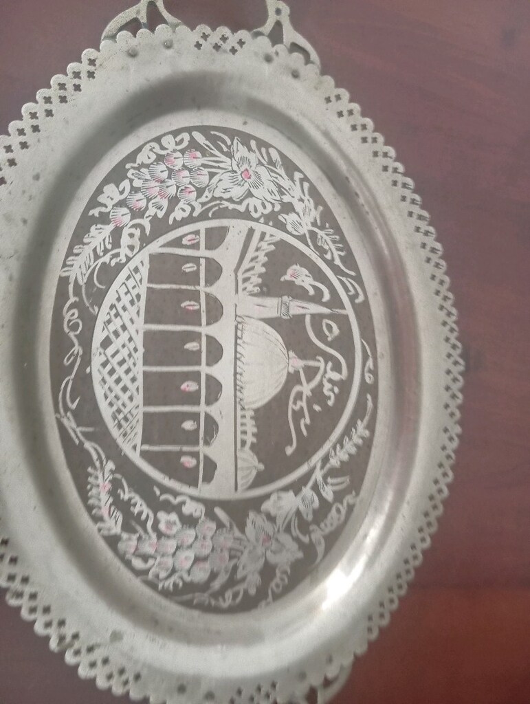 İşlemeli antika bakır tepsi - 2