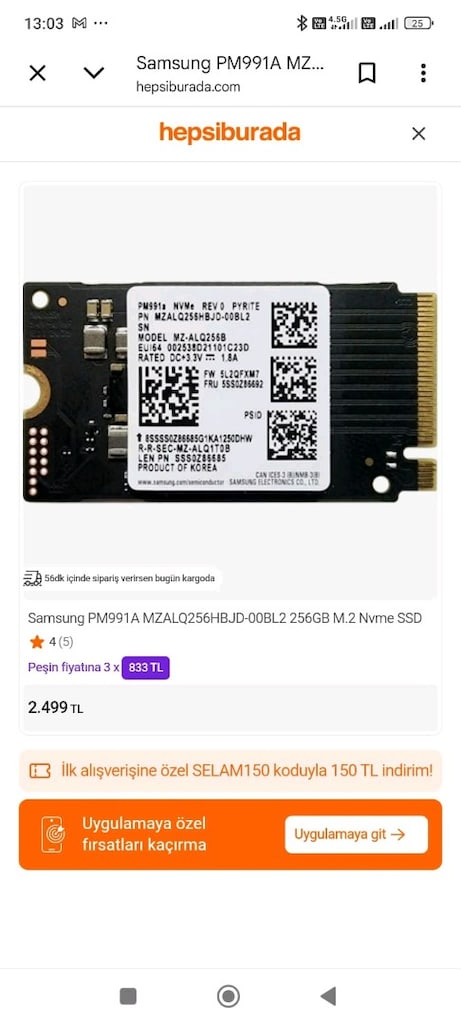 Samsung 256 GB SSD (2242 Form) - 4
