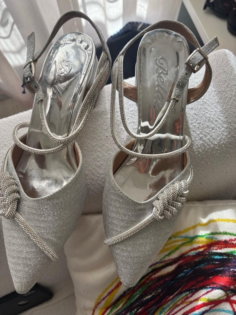 İnce Topuklu Gümüş Slingback Ayakkabı - 3