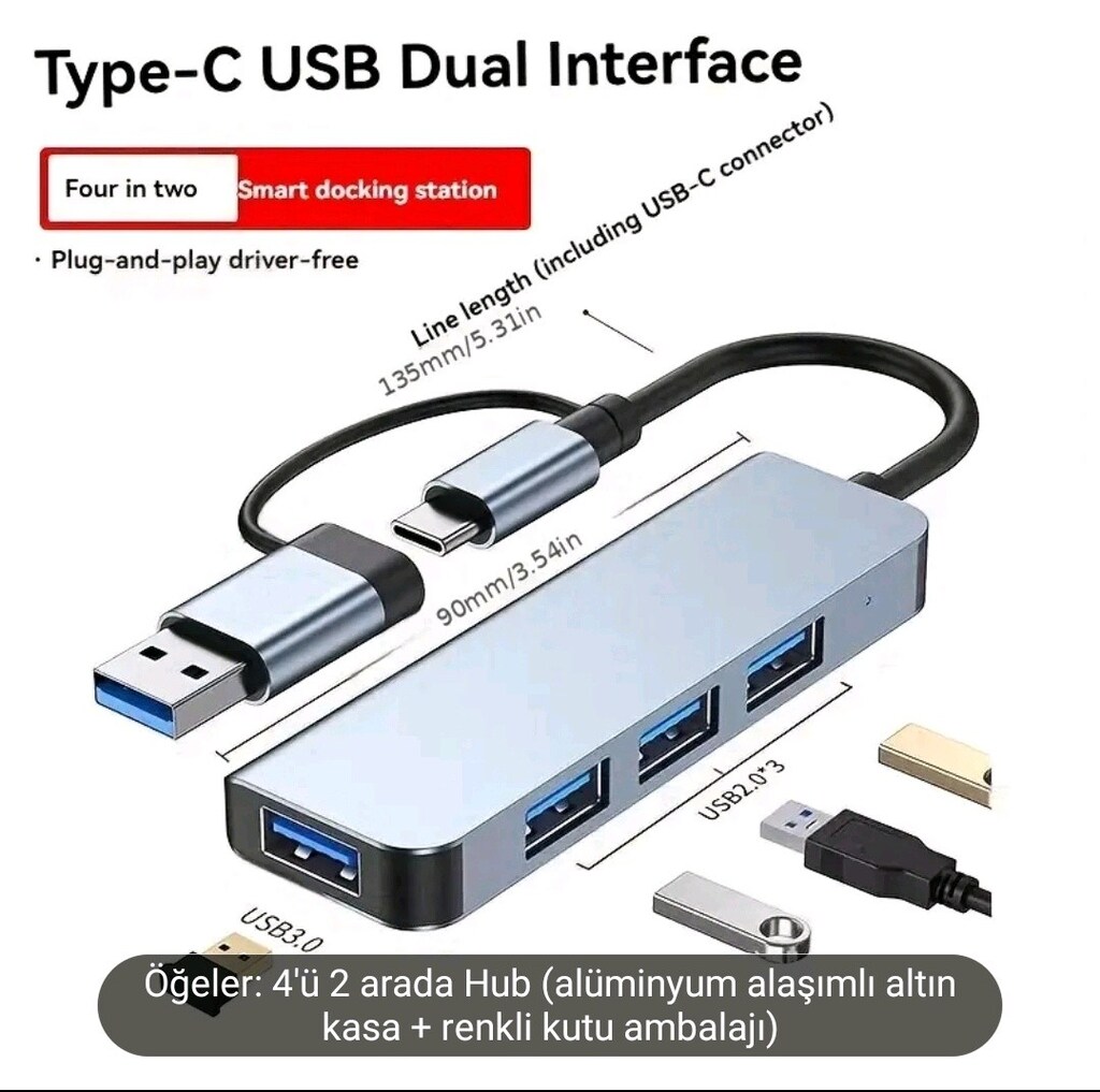 4 in 1 USB ve Type C giriş Çoklayıcı. Sıfır kutusunda yurt dışı - 13