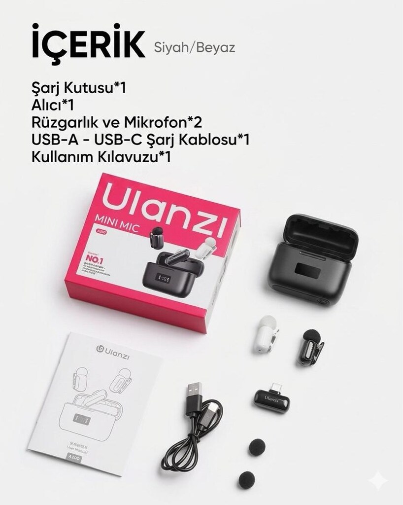 Ulanzi A200 Mini Mikrofon - Beyaz Siyah - 4