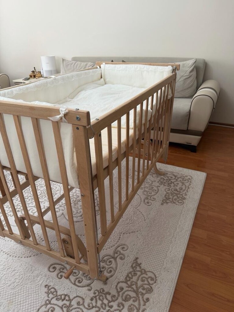 Elyaza Doğal Anne Yanı Asansörlü Uyku Setli Beşik 60×120 cm Krem - 7