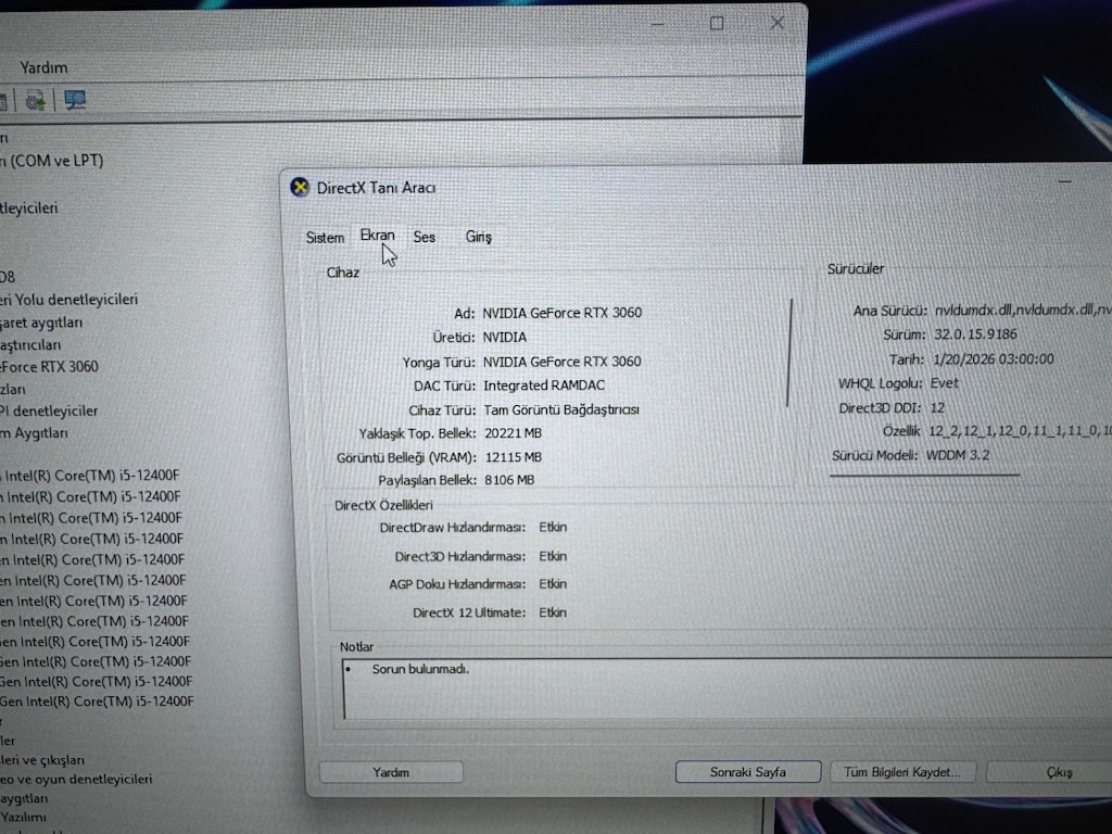 MASAÜSTÜ BİLGİSAYAR İ5 12400F 16 GB RAM RTX3060 12 GB 512 GB 180 HZ - 6